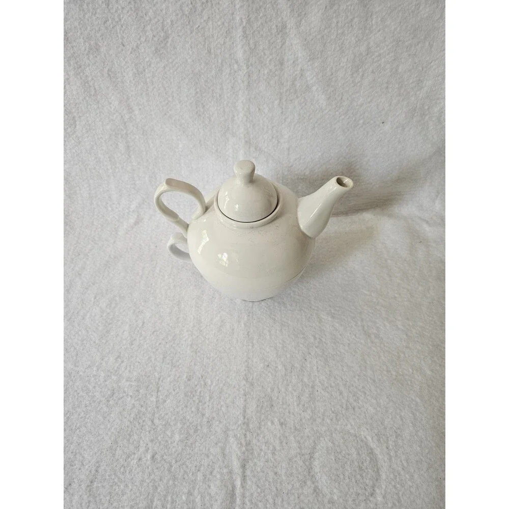 World Market White Tea For One Teapot Cup Set Infuser Ceramic Made In China